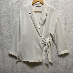 MNG‎ Suit Women’s Wrap Blazer Jacket White Long Sleeve Tie Front Size XS Minimal